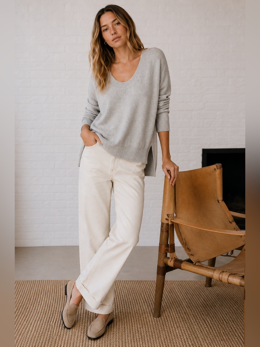 Margaret O’Leary 100% Cashmere Oversized Slouchy Sweater Gray XS